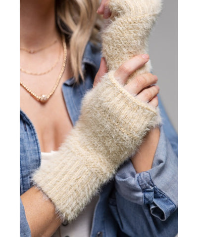 Fuzzy Fingerless Gloves - Ivory