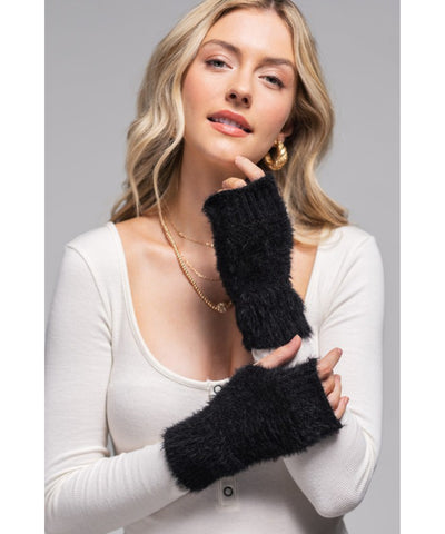 Fuzzy Fingerless Gloves - Black