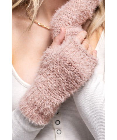 Fuzzy Fingerless Gloves - Pink