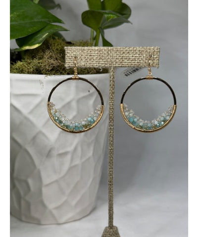 Cove Hoops w/Wire Wrapped Stones - Blue Ombre
