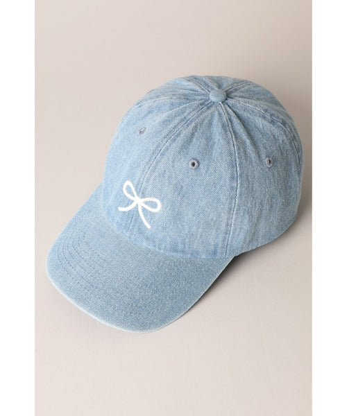 Bow Embroidered Ball Cap - Light Blue