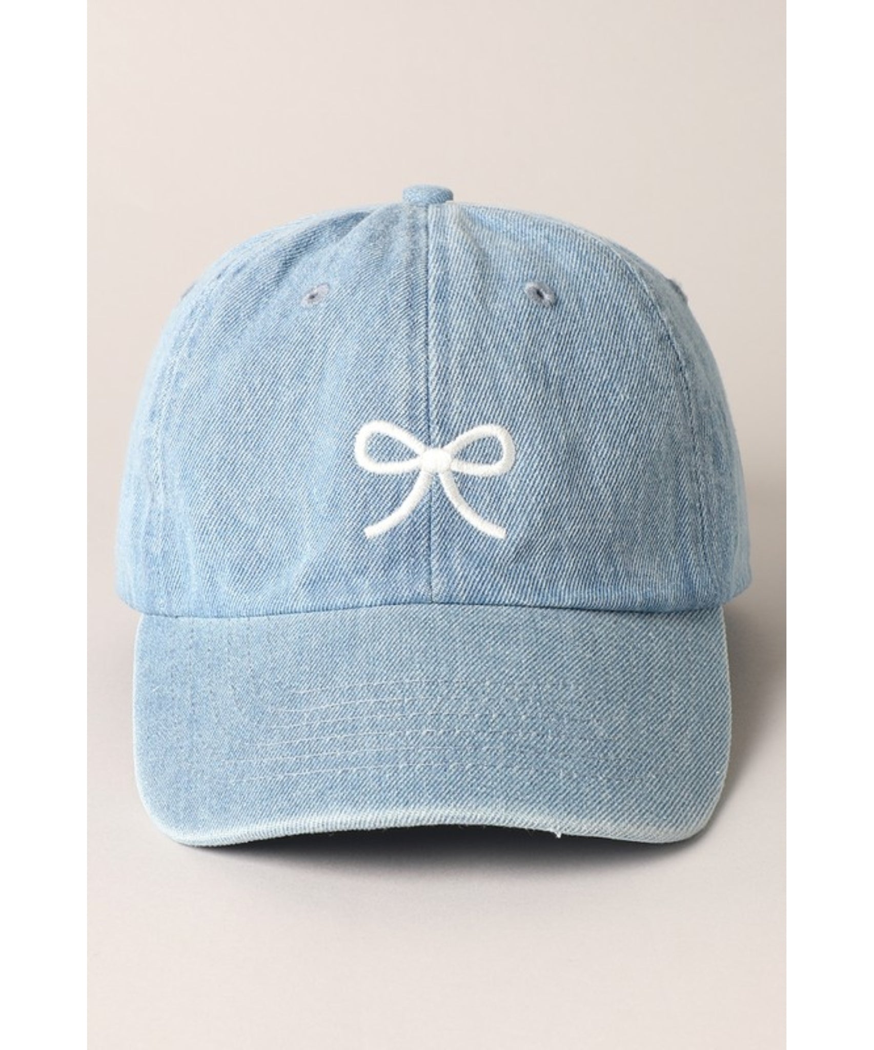 Bow Embroidered Ball Cap - Light Blue