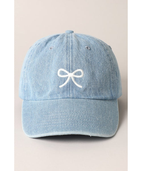 Bow Embroidered Ball Cap - Light Blue