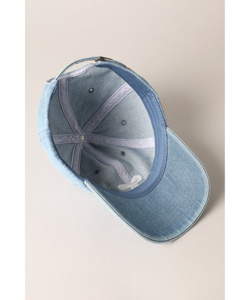 Bow Embroidered Ball Cap - Light Blue