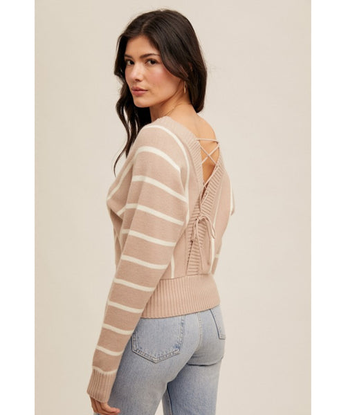 Lace Me Up Corset Back Striped Dolman