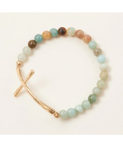 Metal Cross & Stone Stretch Bracelet - Mint