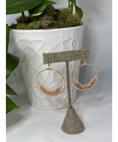 Cove Hoops w/Wire Wrapped Stones - Peach Ombre
