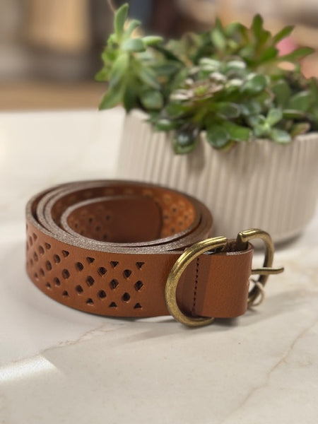 Perforated Leather Belt - Cognac