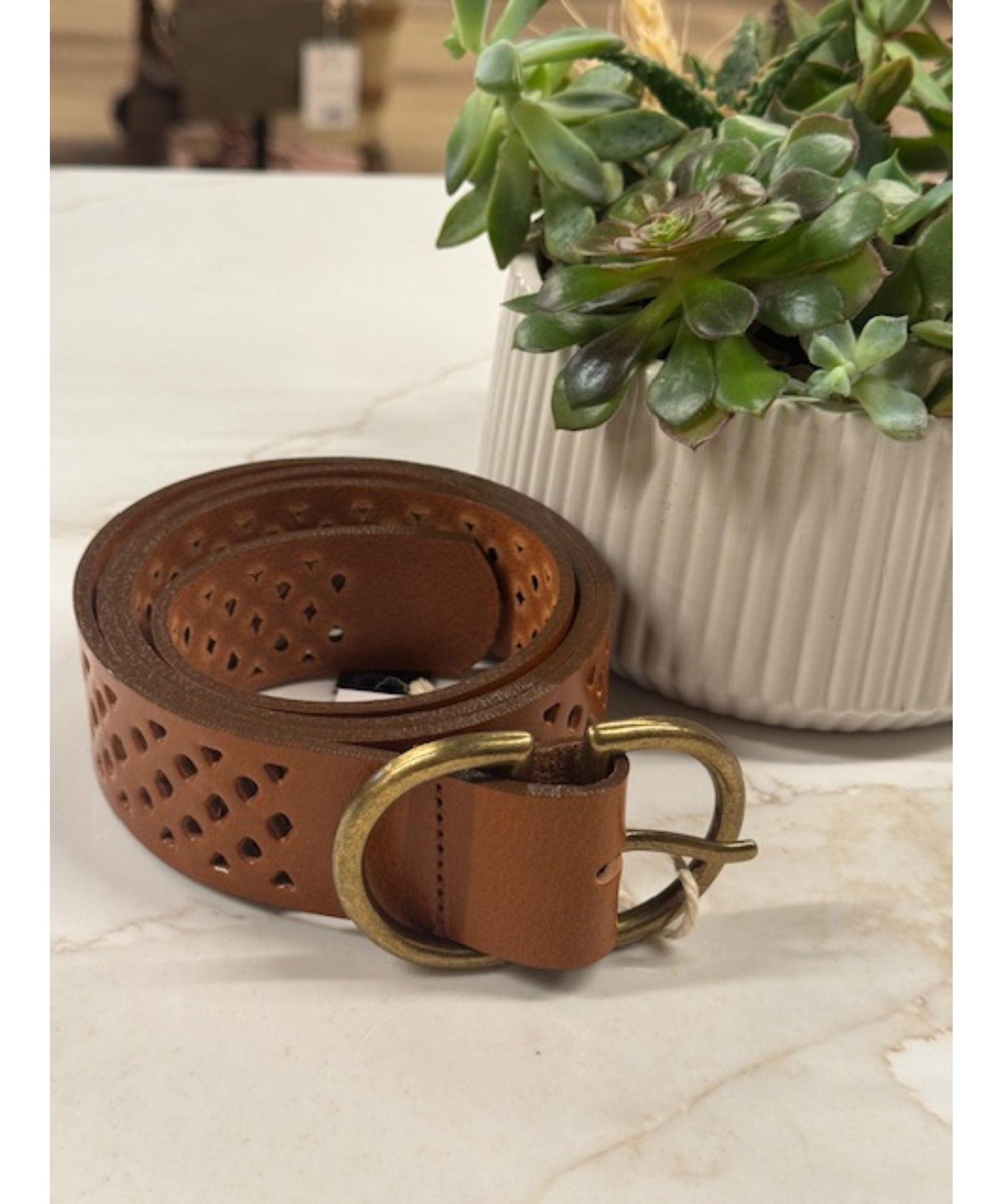 Perforated Leather Belt - Cognac
