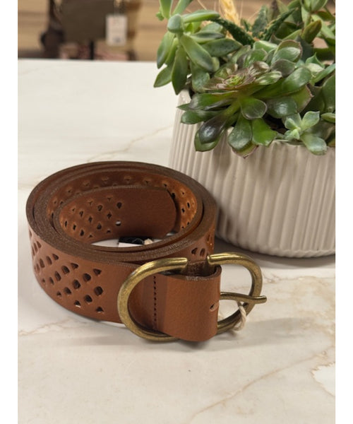Perforated Leather Belt - Cognac