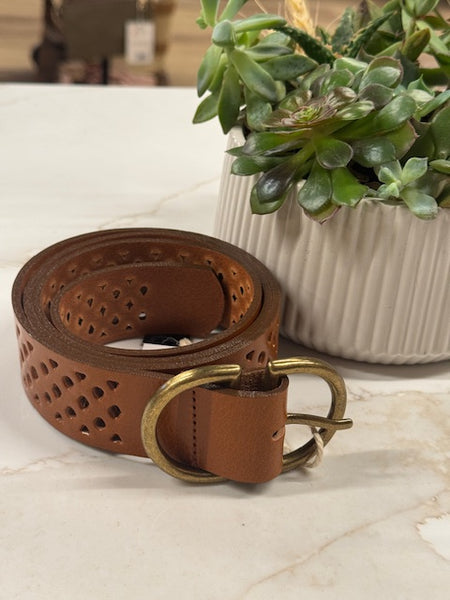 Perforated Leather Belt - Cognac