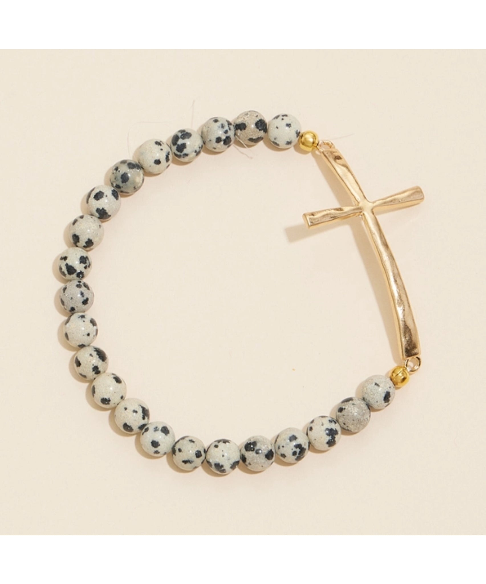 Metal Cross & Stone Stretch Bracelet - Dalmatian