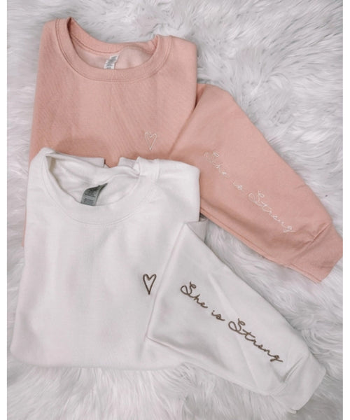 She is Strong Embroidered Crewneck Sweatshirt