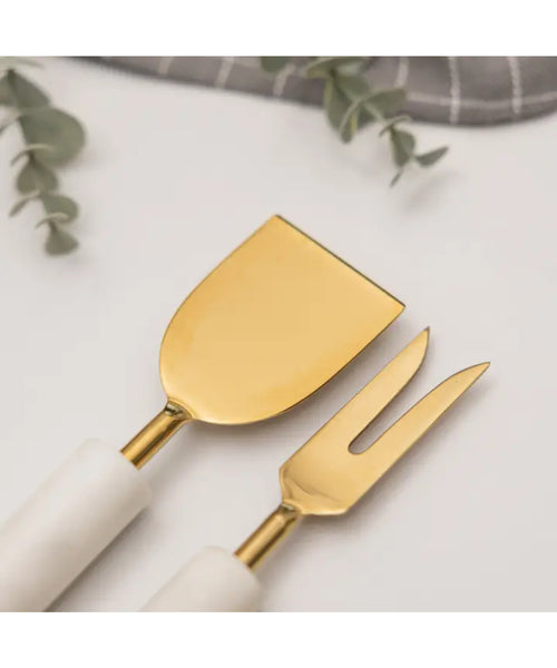 White Marble & Acacia Wood Charcuterie Set