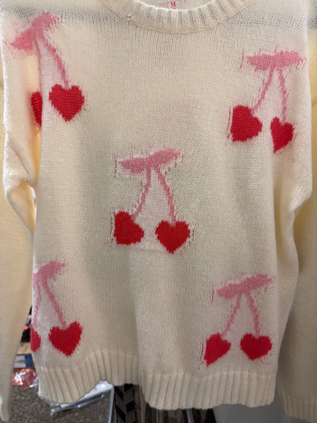 Cherry Heart Valentine Sweater - Ivory