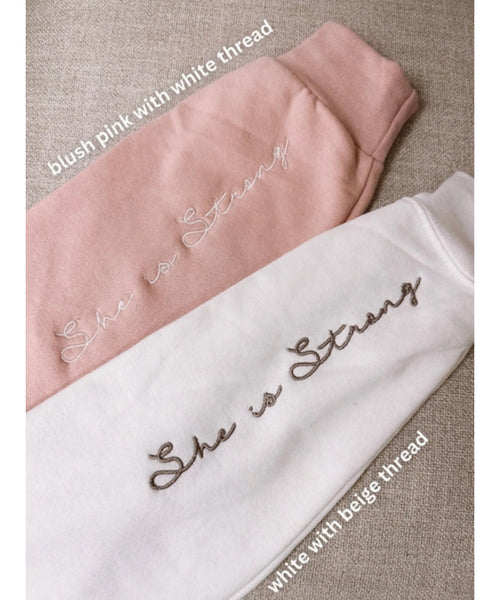 She is Strong Embroidered Crewneck Sweatshirt