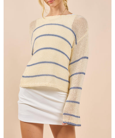 Cruz Striped Knit Sweater - Blue