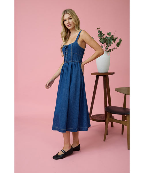 Mandy Denim Lace Up Dress