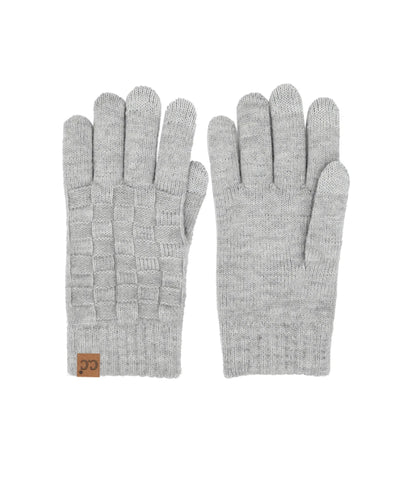 Woven Checkered Knit Gloves - Grey