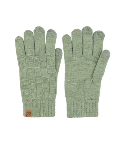 Woven Checkered Knit Gloves - Sage