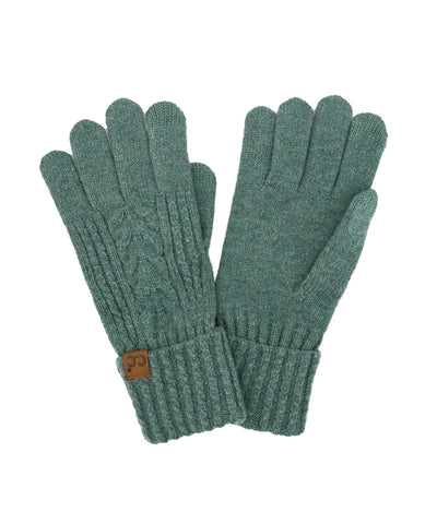 Cable Knit Gloves - Green