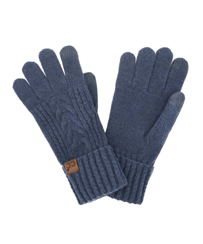 Cable Knit Gloves - Navy