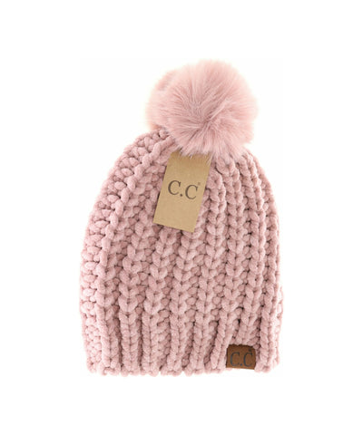 CC Beanie Chenille Chunky Knit - Rose