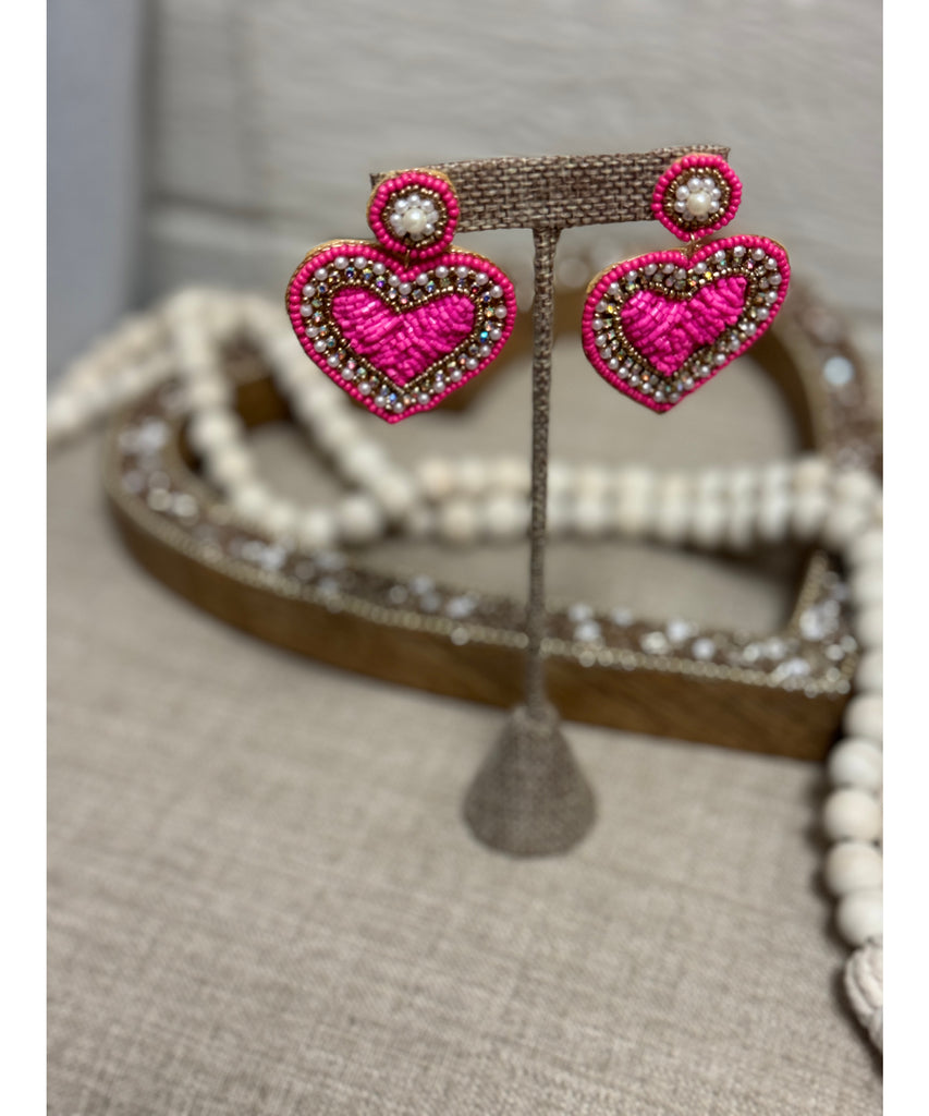 Beaded Heart Earrings Fuchsia STONE BIRCH BOUTIQUE