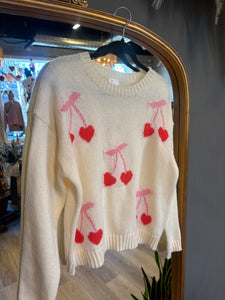 Cherry Heart Valentine Sweater - Ivory