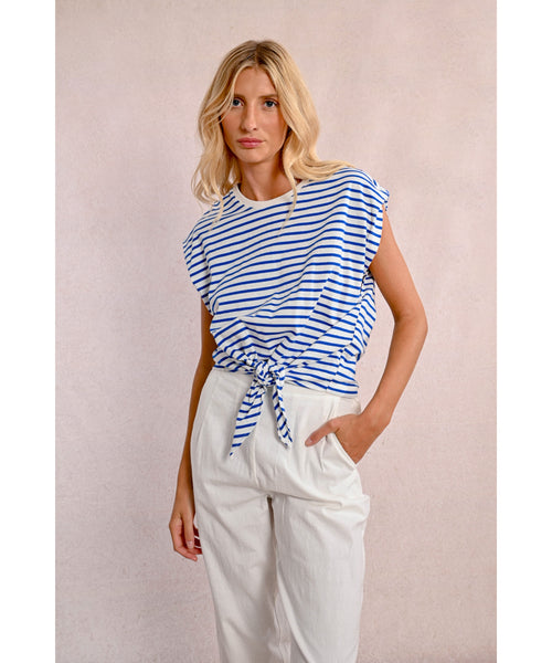 Sloane Striped Tie Front Top