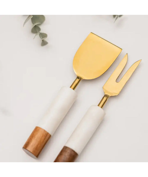 White Marble & Acacia Wood Charcuterie Set