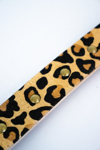 Leopard Print Hair on Hide Leather Studded Belt