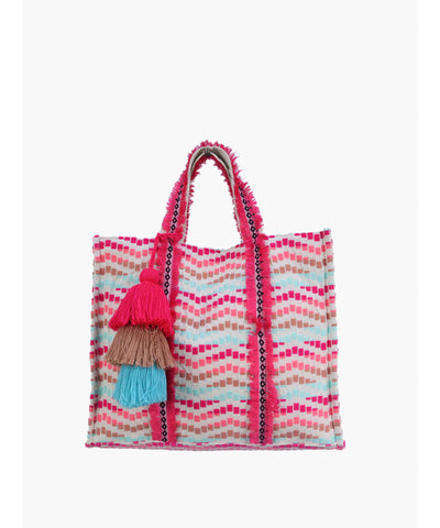 Ricki Striped Cotton Tote - Turquoise/Pink