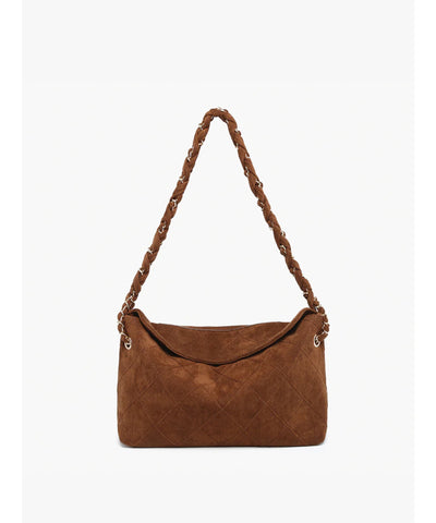 Domi Faux Suede Shoulder Bag - Brown