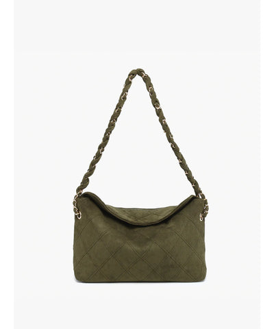 Domi Faux Suede Shoulder Bag - Olive