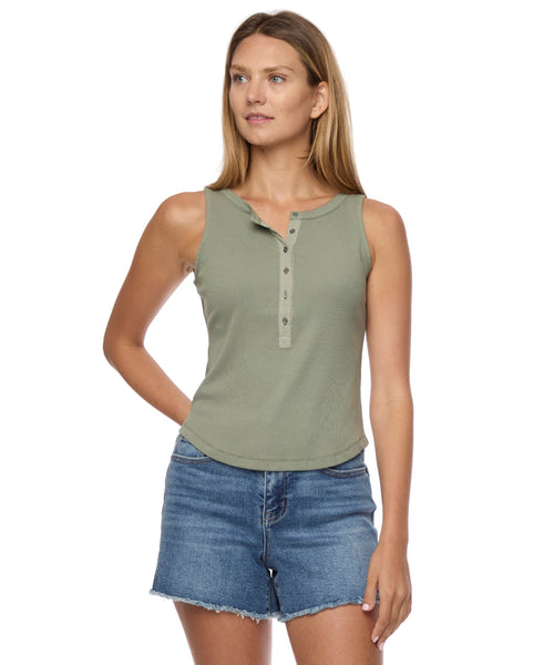 Whitney Ribbed Sleeveless Henley Tank