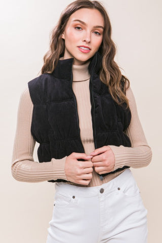 Corduroy Puffer Vest - BLACK