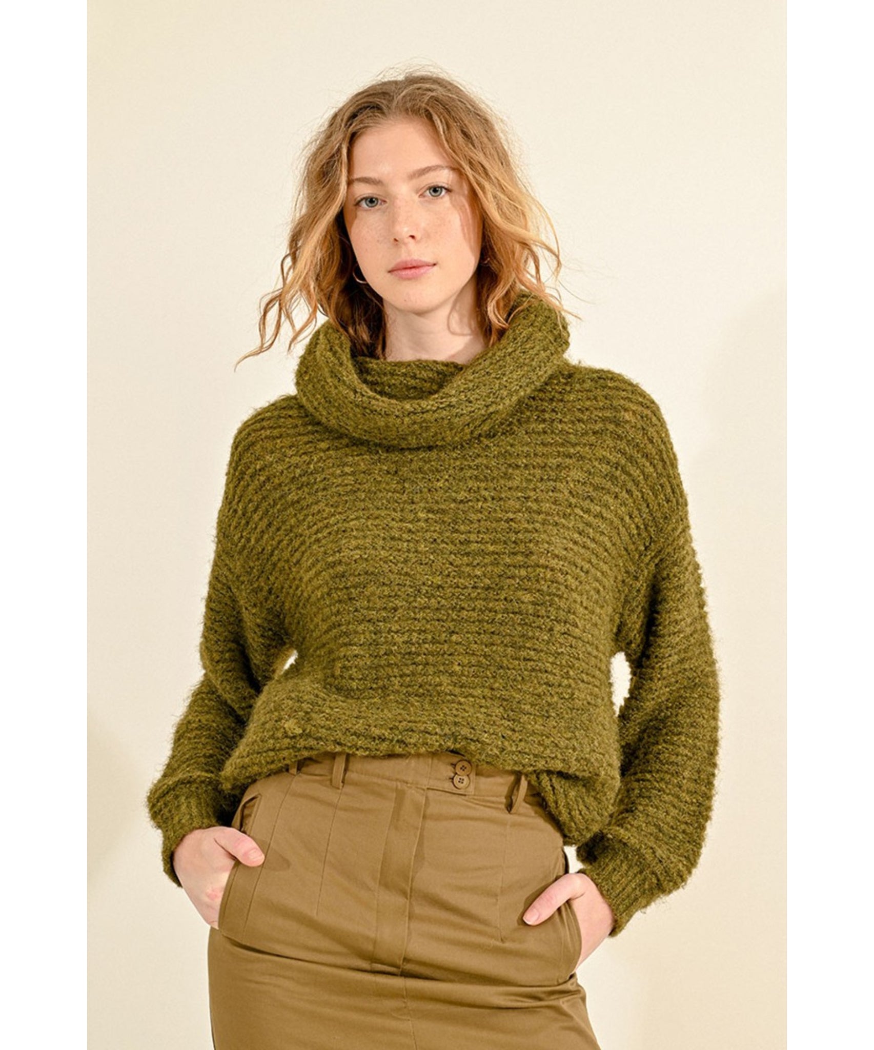 Wide Turtleneck Sweater - Olive