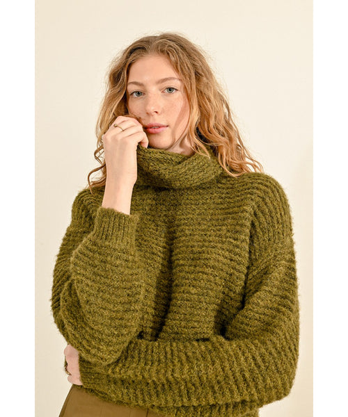 Wide Turtleneck Sweater - Olive