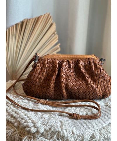 Nyla Woven Crossbody Bag - Cognac