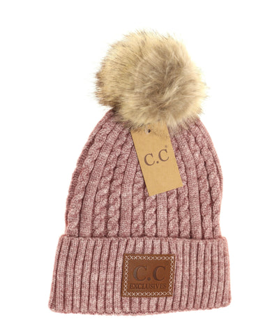 CC Beanie - Braided Ribbed Cuff Beanie - Mauve