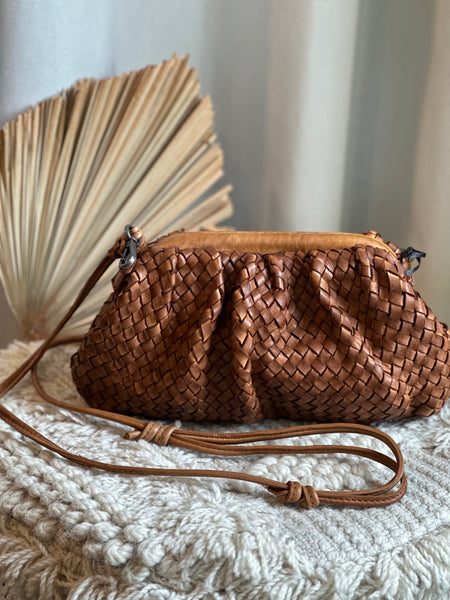 Nyla Woven Crossbody Bag - Cognac